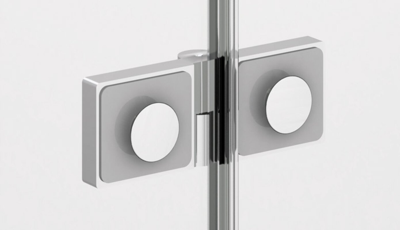 On the inside hinges flush with the glass facilitate cleaning due to smooth surfaces